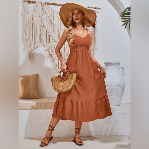 Swiss Dot Sleeveless Midi Dress Casual - Picture 3 of 6